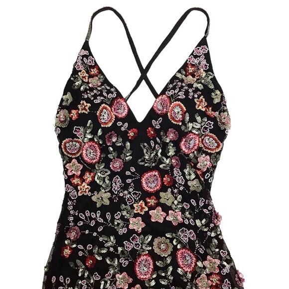 Primavera Beaded Couture Short Black Floral Dress Homecoming Mini Fits Like XS - Picture 9 of 10